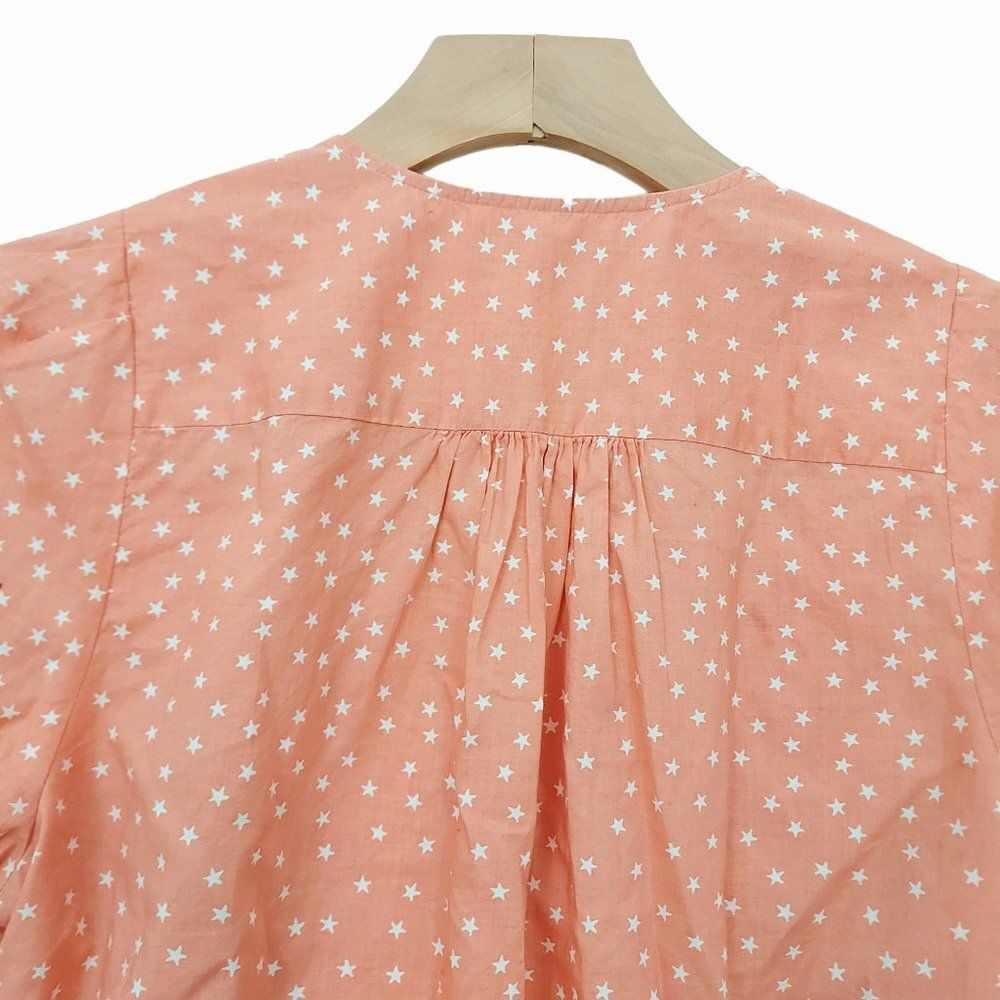 Madewell Wrap Blouse Womens Medium Peach Tie Front 3/4 Sleeve V-Neck Stars Boho - Picture 7 of 13